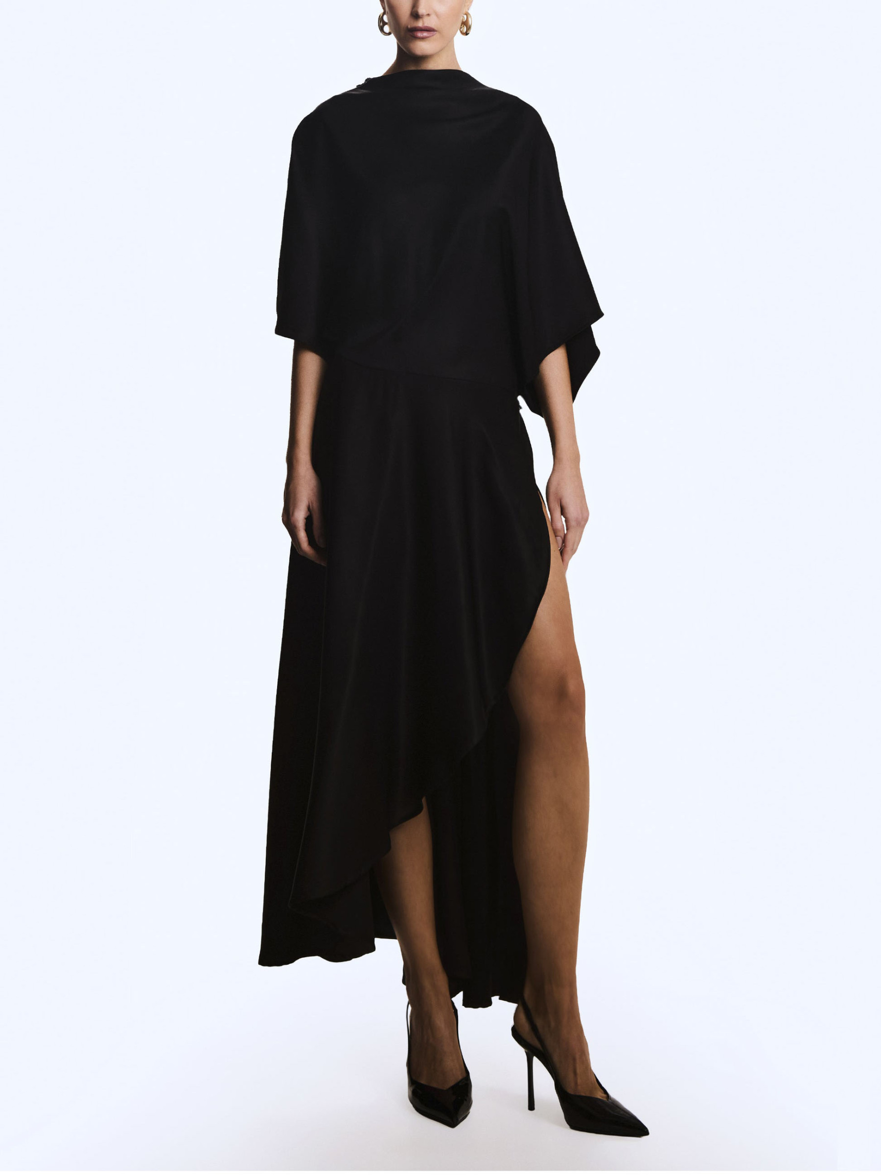 Elegant Satin Flowing Wrap Midi Dress