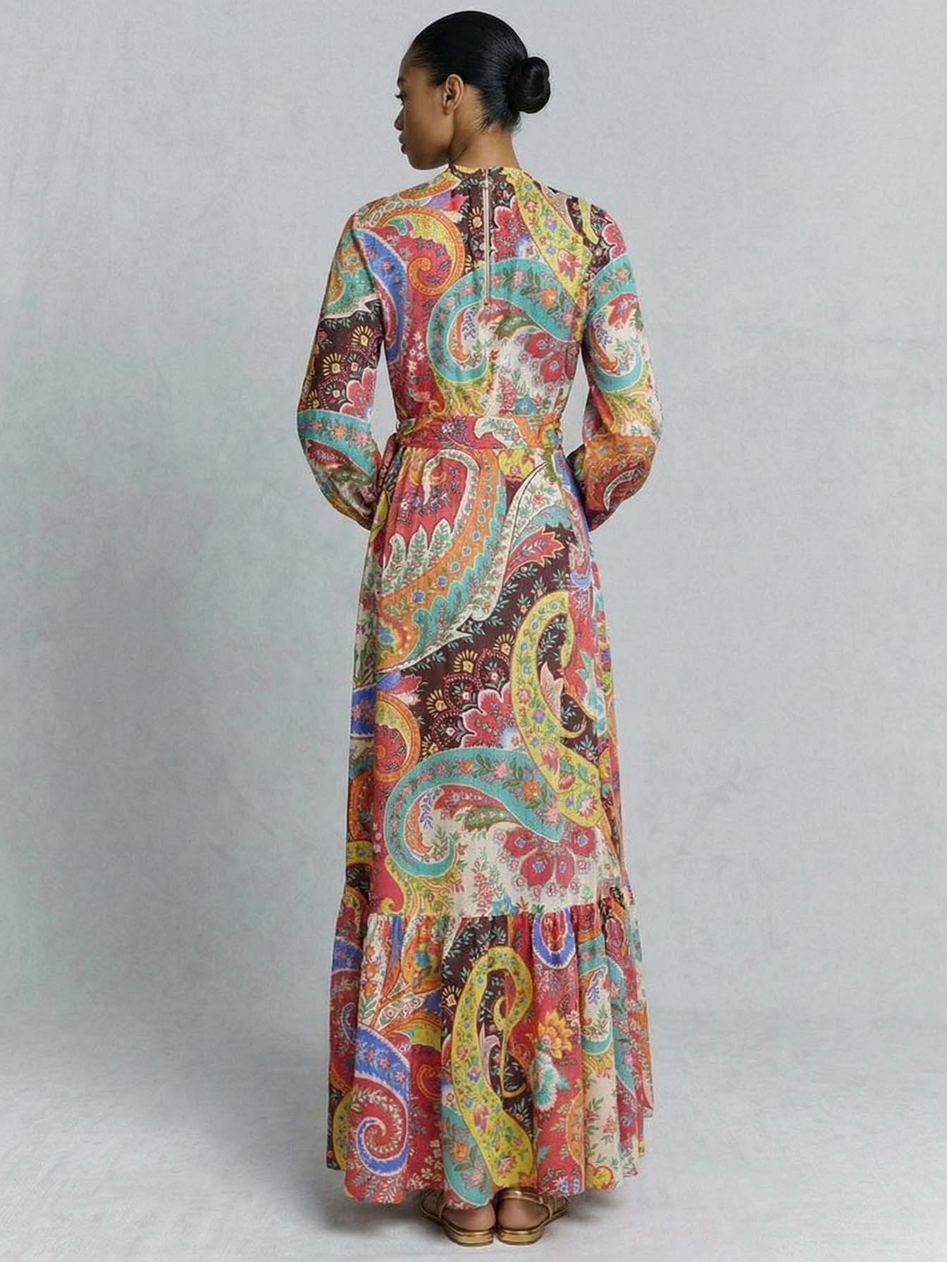 Bohemian Paisley Belted Maxi Dress