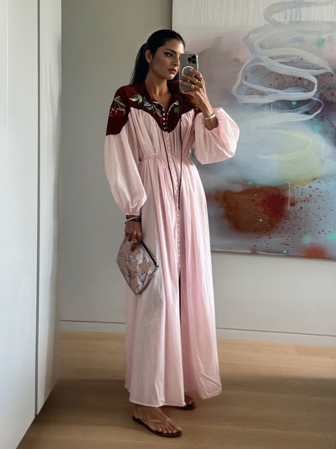 Retro Fruit Print Puff Sleeve Maxi Dress