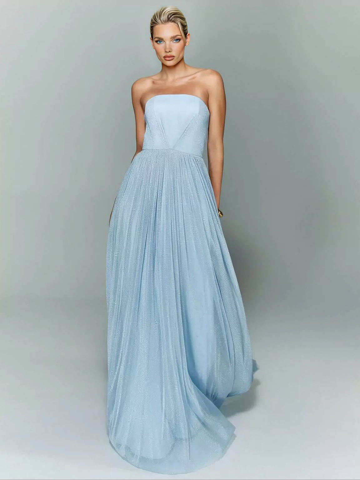 Elegant Strapless Tulle Evening Maxi Dress