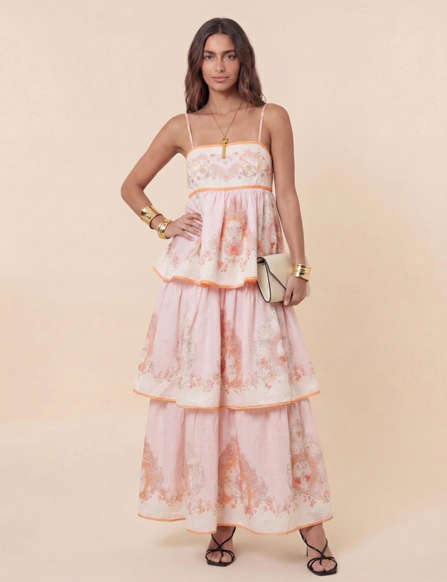 Bohemian Strapless Printed Tiered Maxi Dress