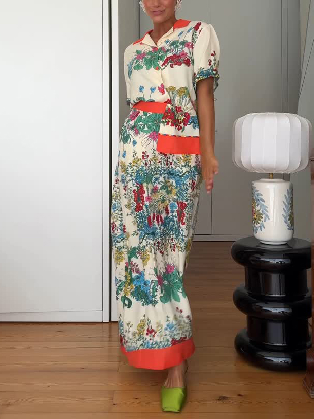 Exquisite Botanical Print High-Waisted Maxi Skirt