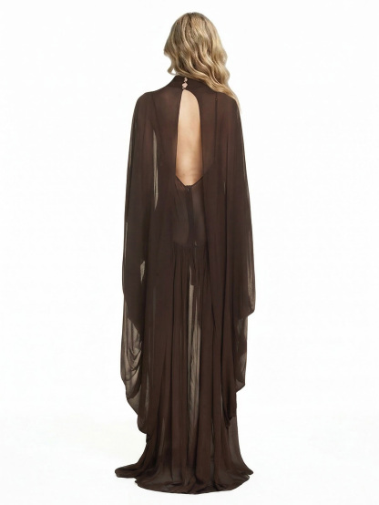 Exquisite Draped Sleeve Flowing Chiffon Maxi Dress