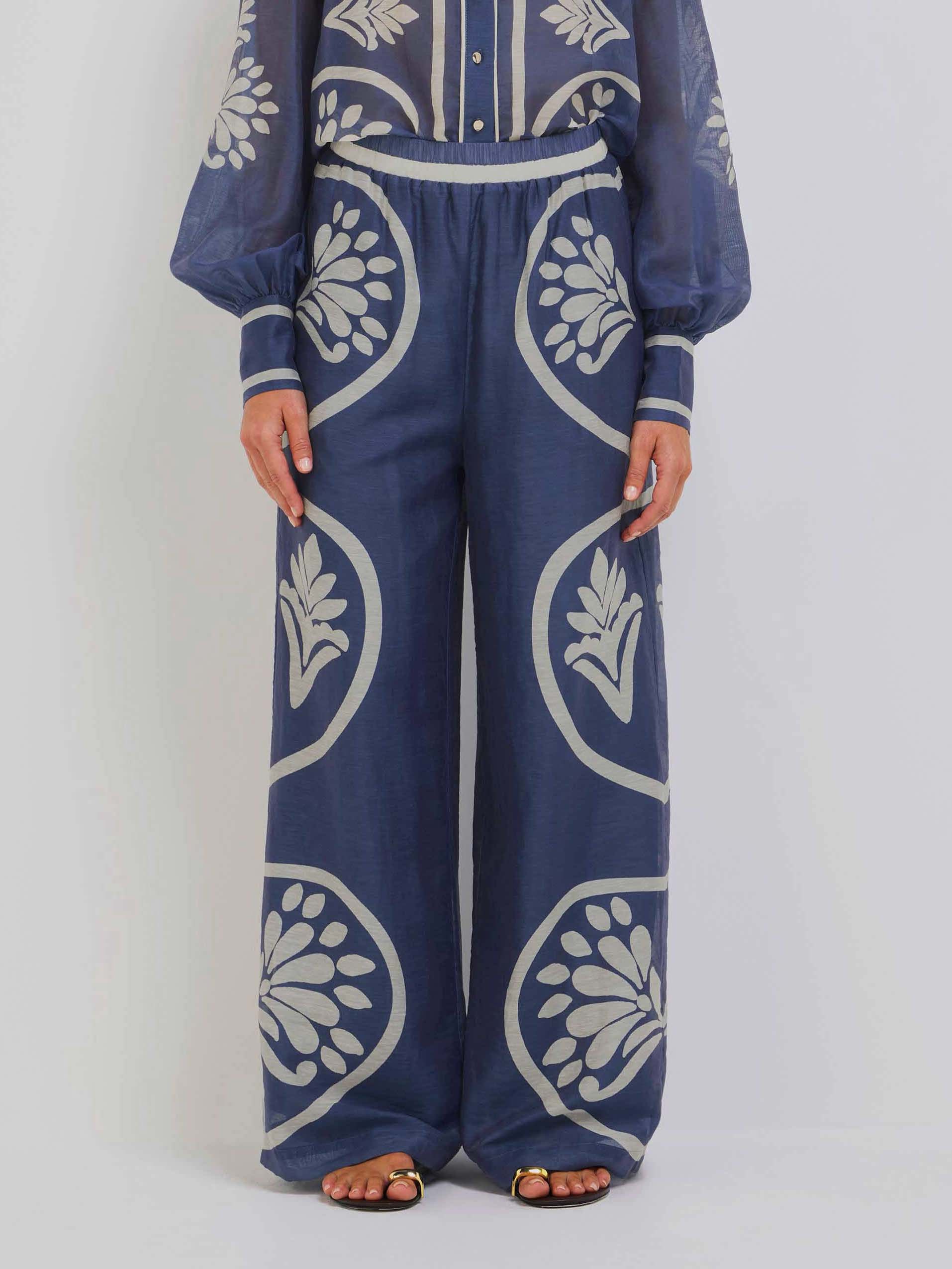 Elegant Floral Geometric Print Wide-leg Pants