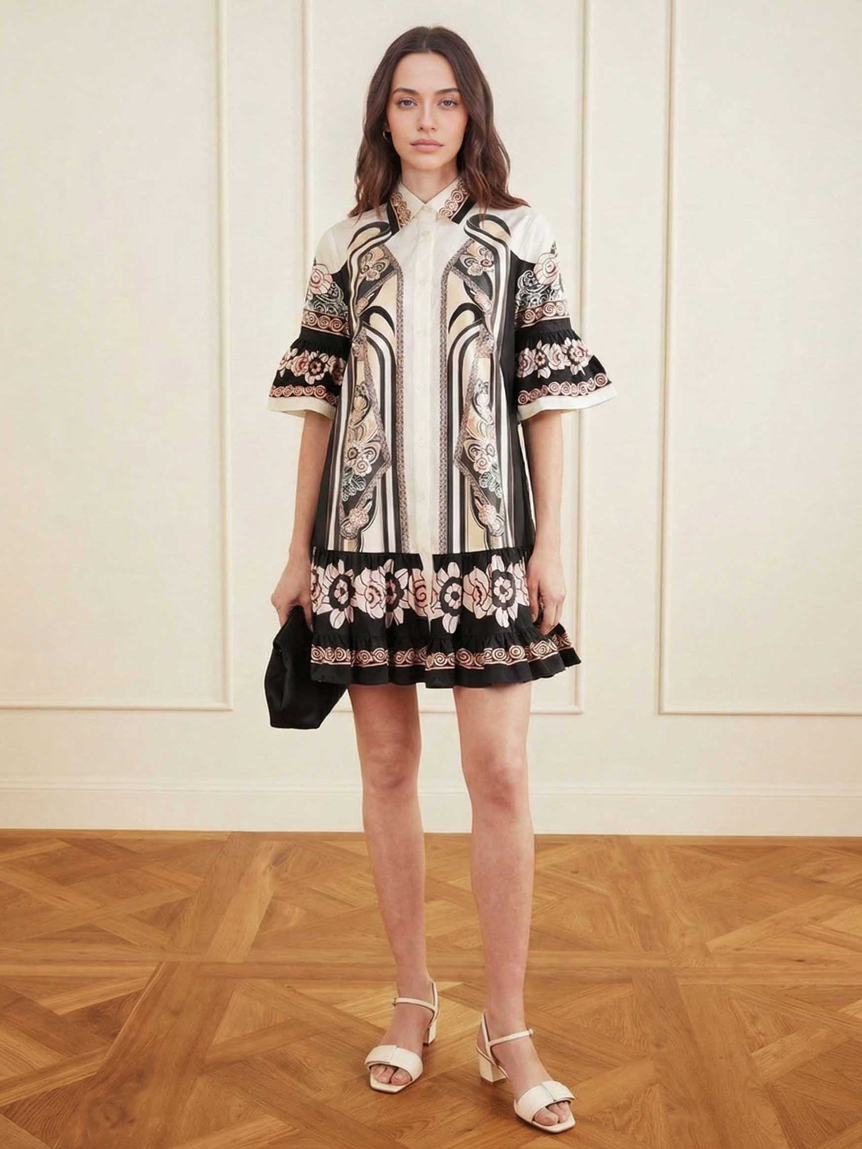 Elegant Satin Abstract Print Mini Dress