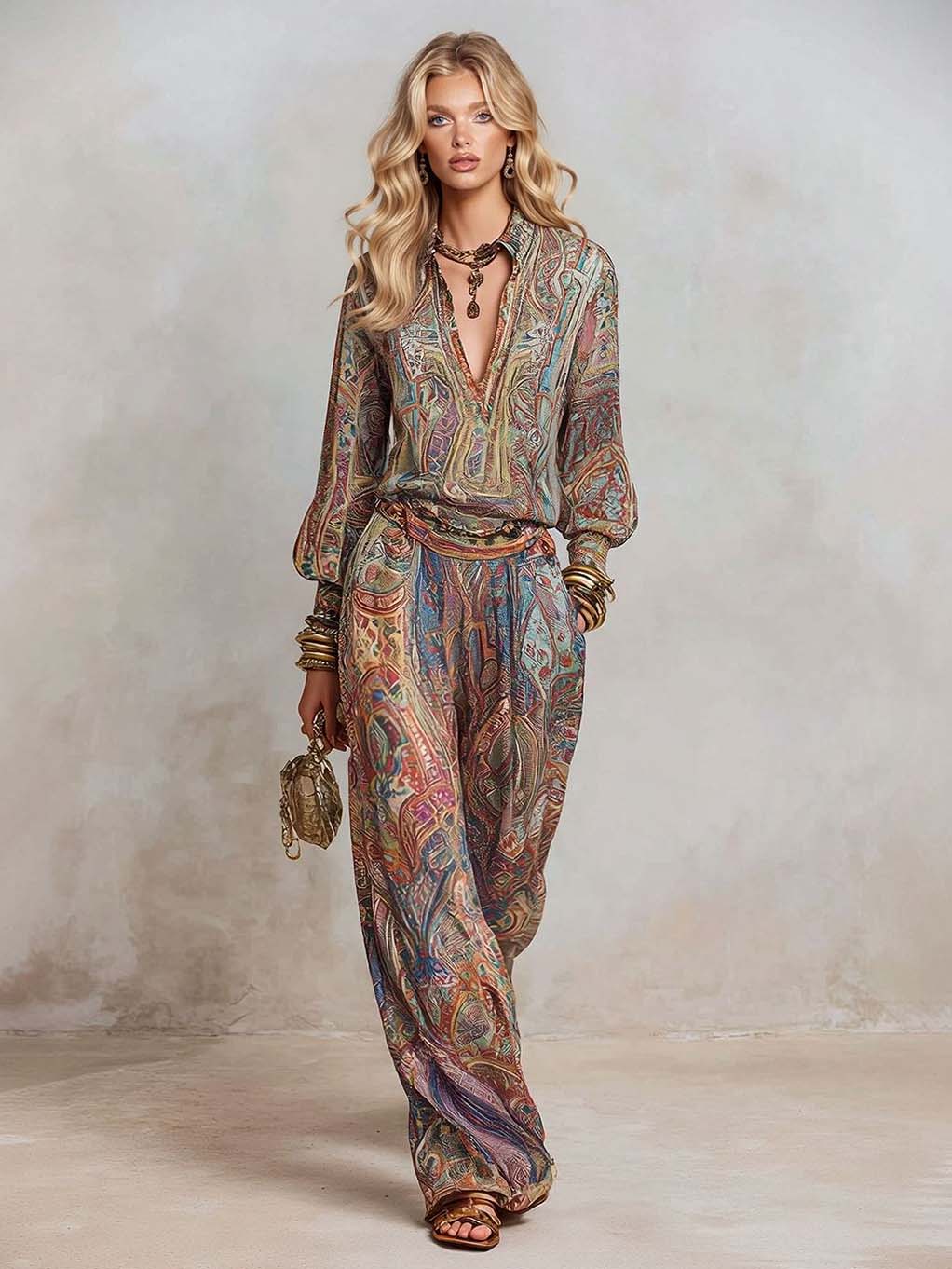 Retro Paisley Print Two-Piece Set