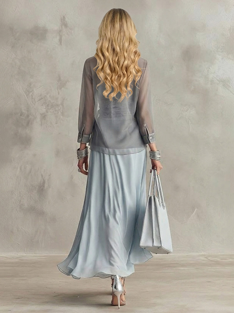 Elegant Sheer Tie-Front Shirt Three-Piece Set