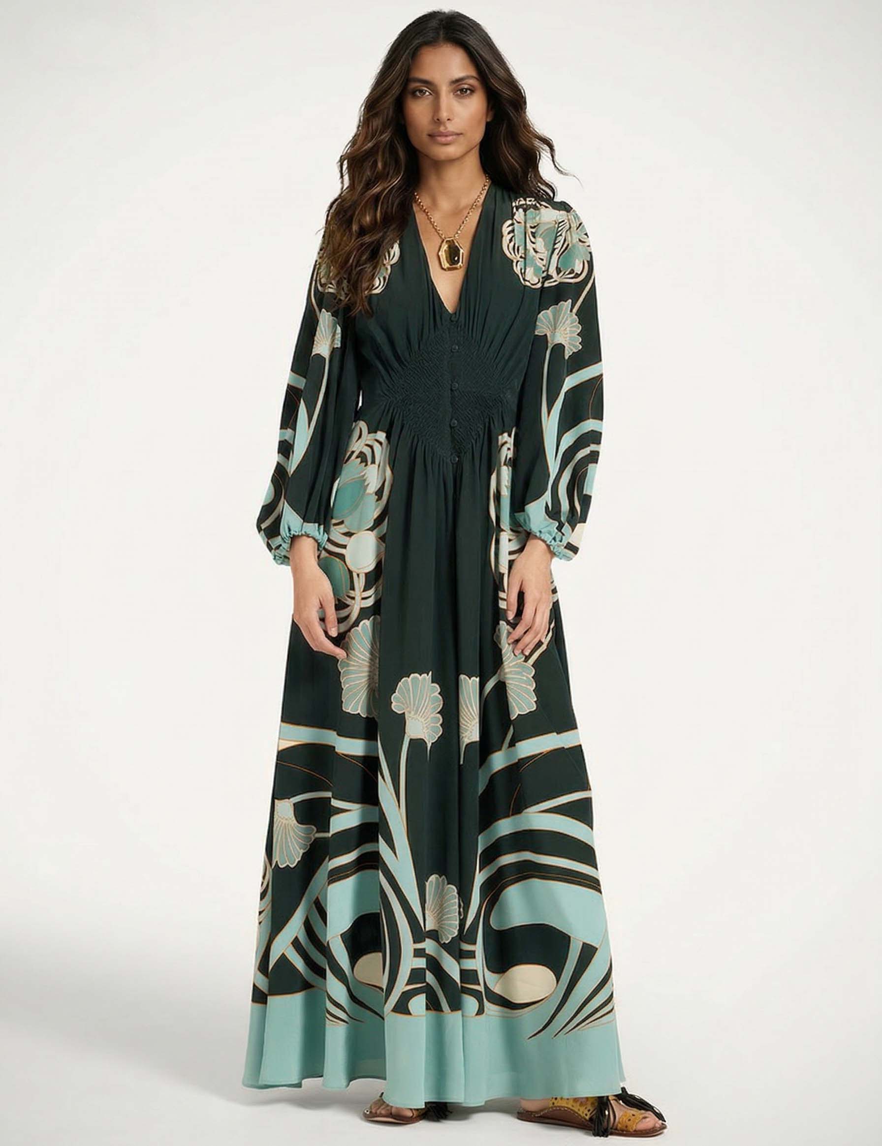Unique Art Nouveau Style Fully Pleated Maxi Dress Cloth