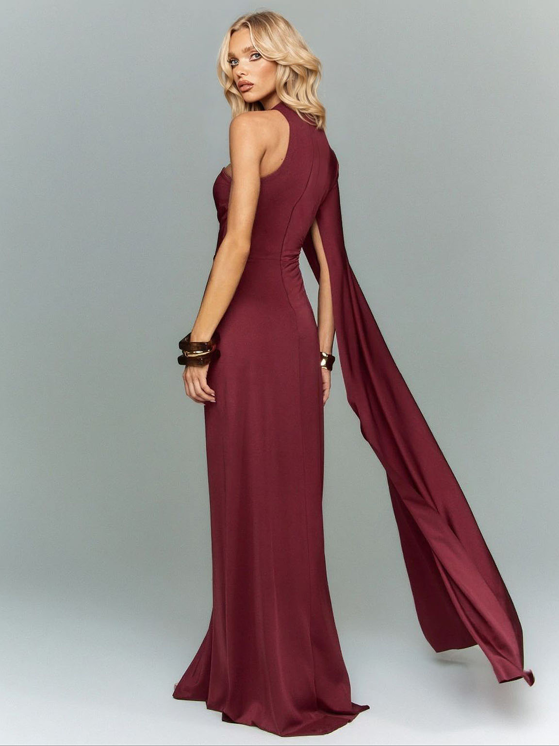 Sexy One-Shoulder Cutout Slit Maxi Dress