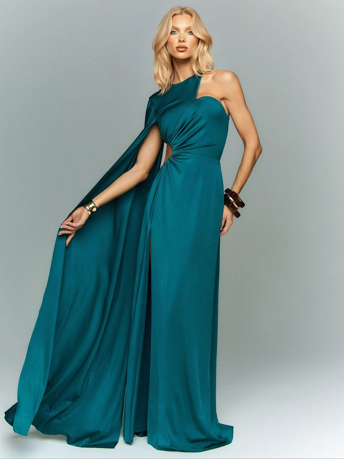 Sexy One-Shoulder Cutout Slit Maxi Dress