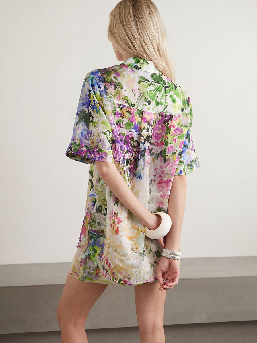 Elegant Floral Print Sequin Top & Skirt Two-Piece Set