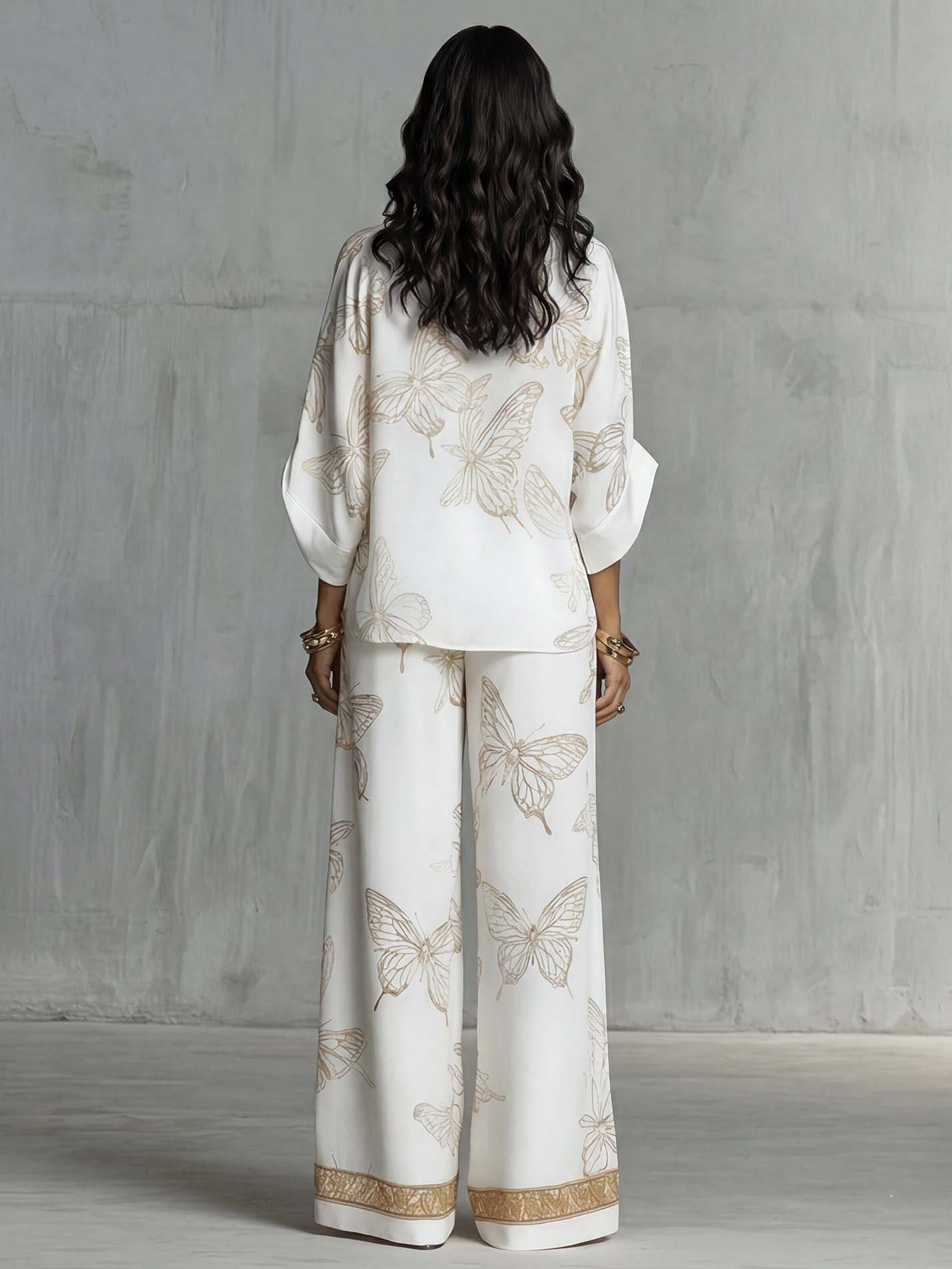 Elegant Butterfly Print Wide-Leg Pants