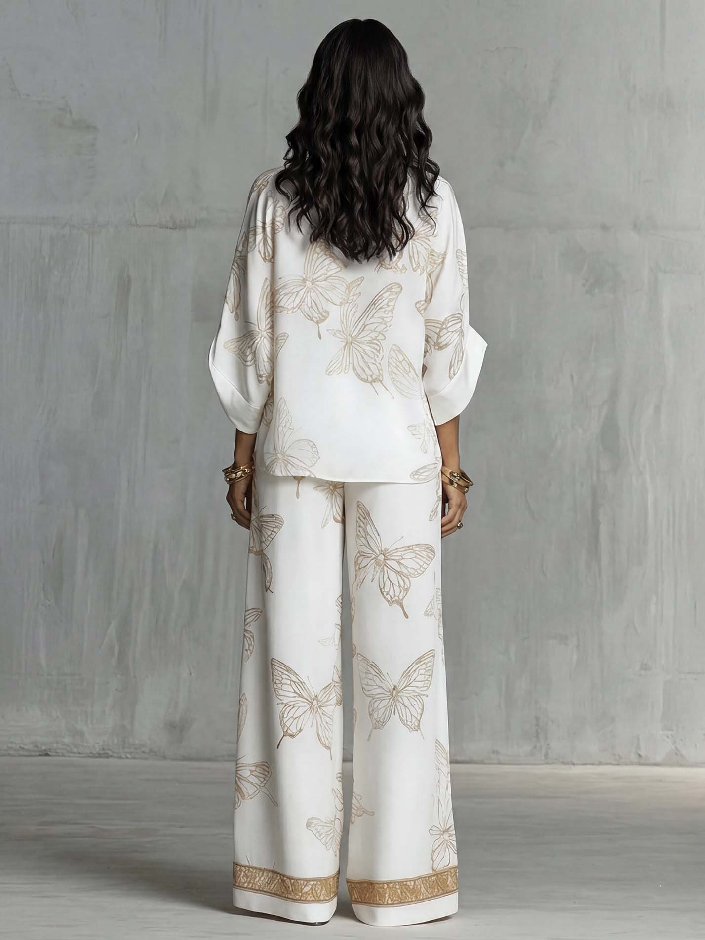 Elegant Butterfly Print Wide-Leg Pants