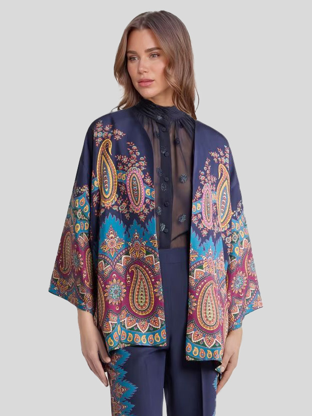 Elegant Retro Paisley Print Kimono Blouse
