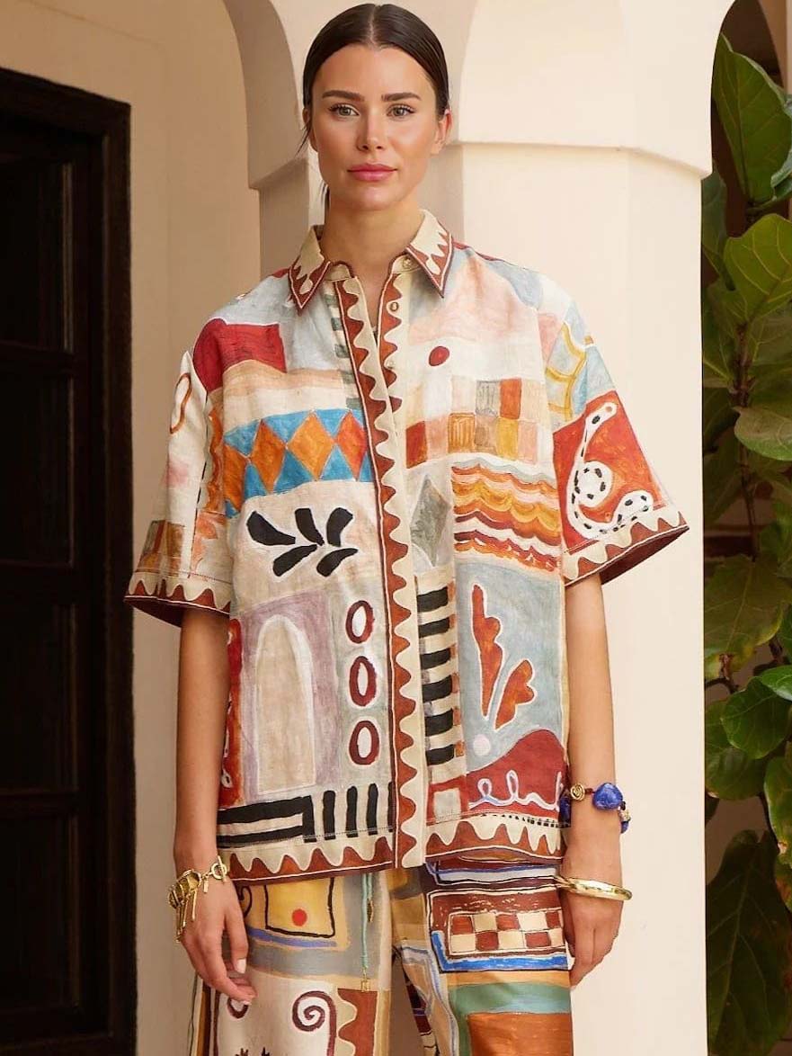 Exquisite Art Floral Print Short-Sleeve Shirt