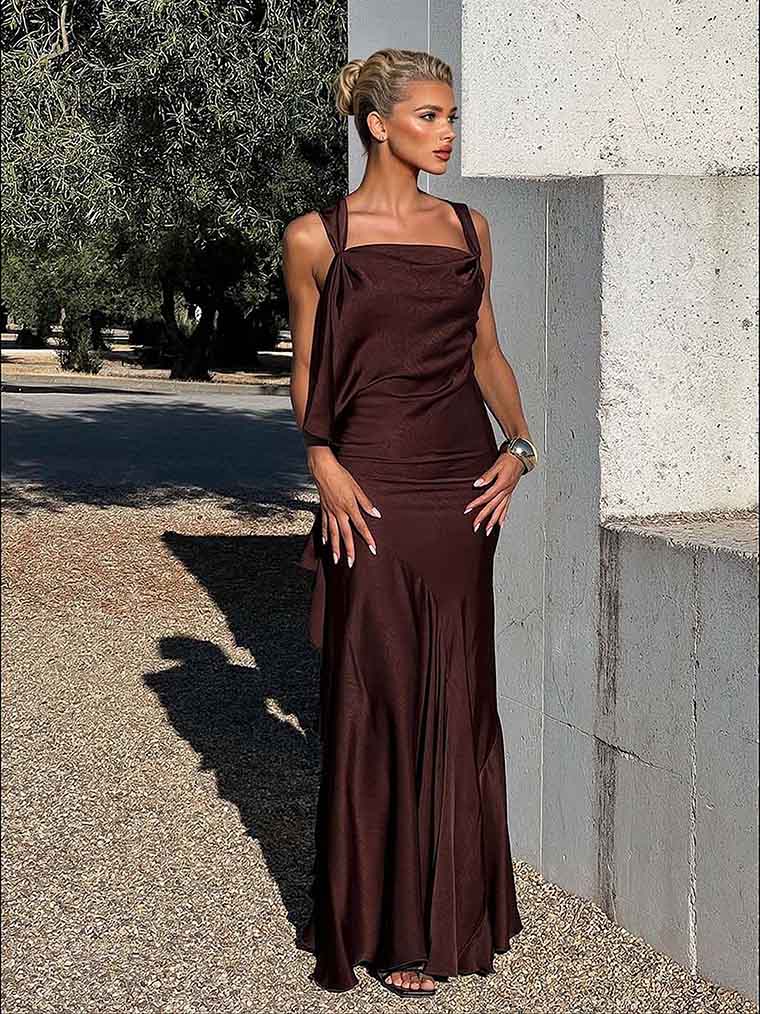 Elegant Satin Neck Mermaid Maxi Dress