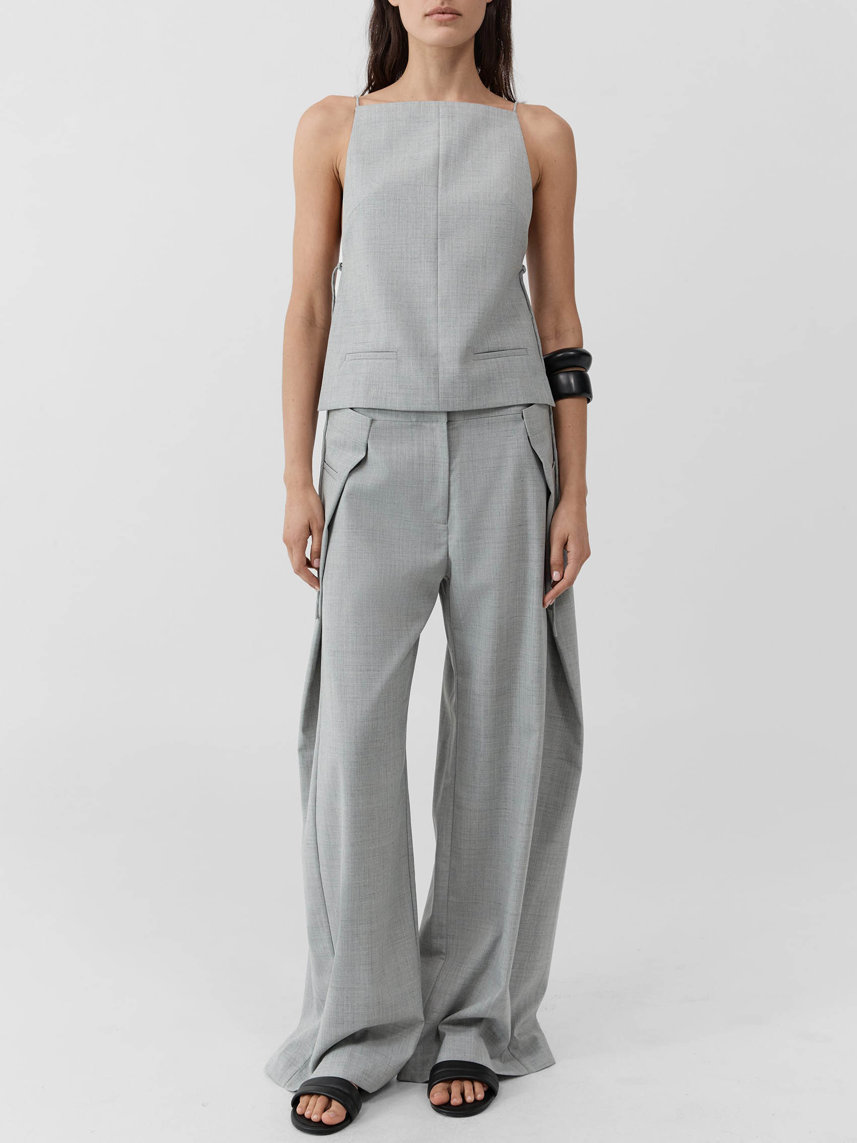 Minimalist Sleeveless Top & Asymmetrical Wide-Leg Pants Two-Piece Set