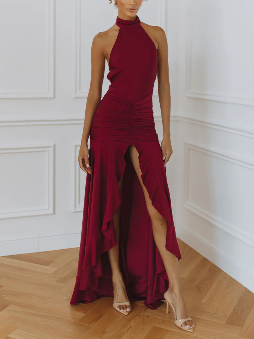 Elegant High-neck Sleeveless Slit Maxi Dress