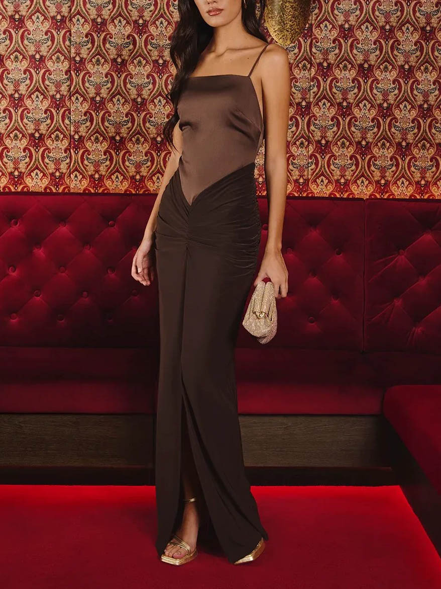 Elegant Holder Neck Slit Maxi Party Dress