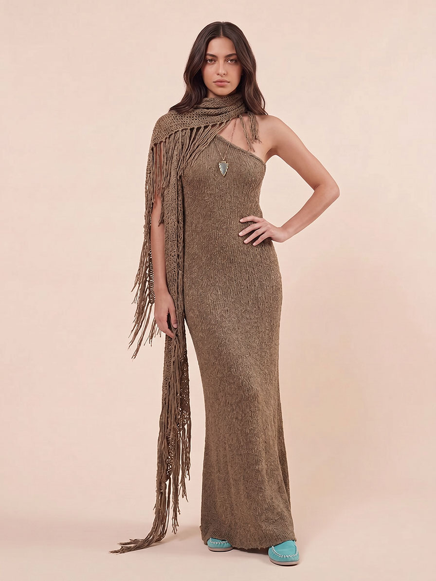 Casual One-Shoulder Knit Bodycon Maxi Dress