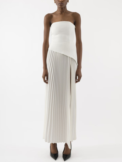 Elegant Wrap Neckline Pleated High Slit Maxi Dress