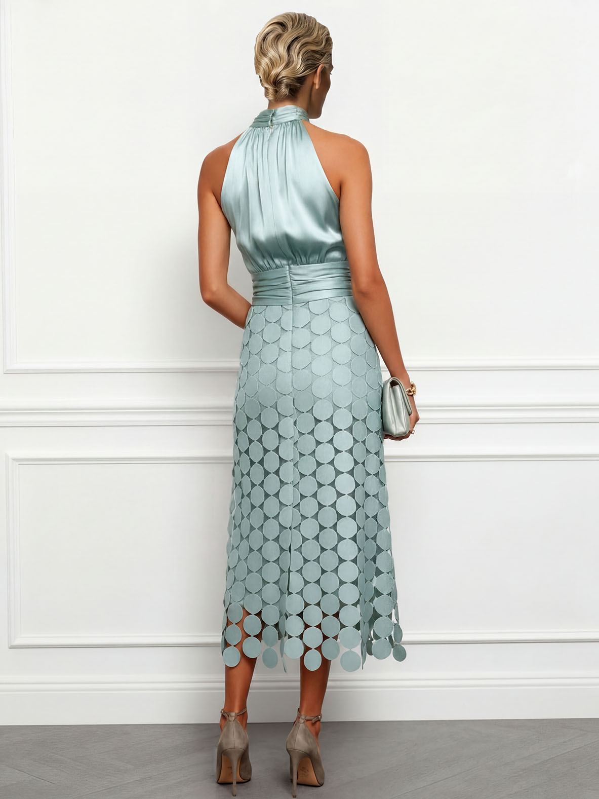 Elegant Circular Embroidery Cutout Midi Dress