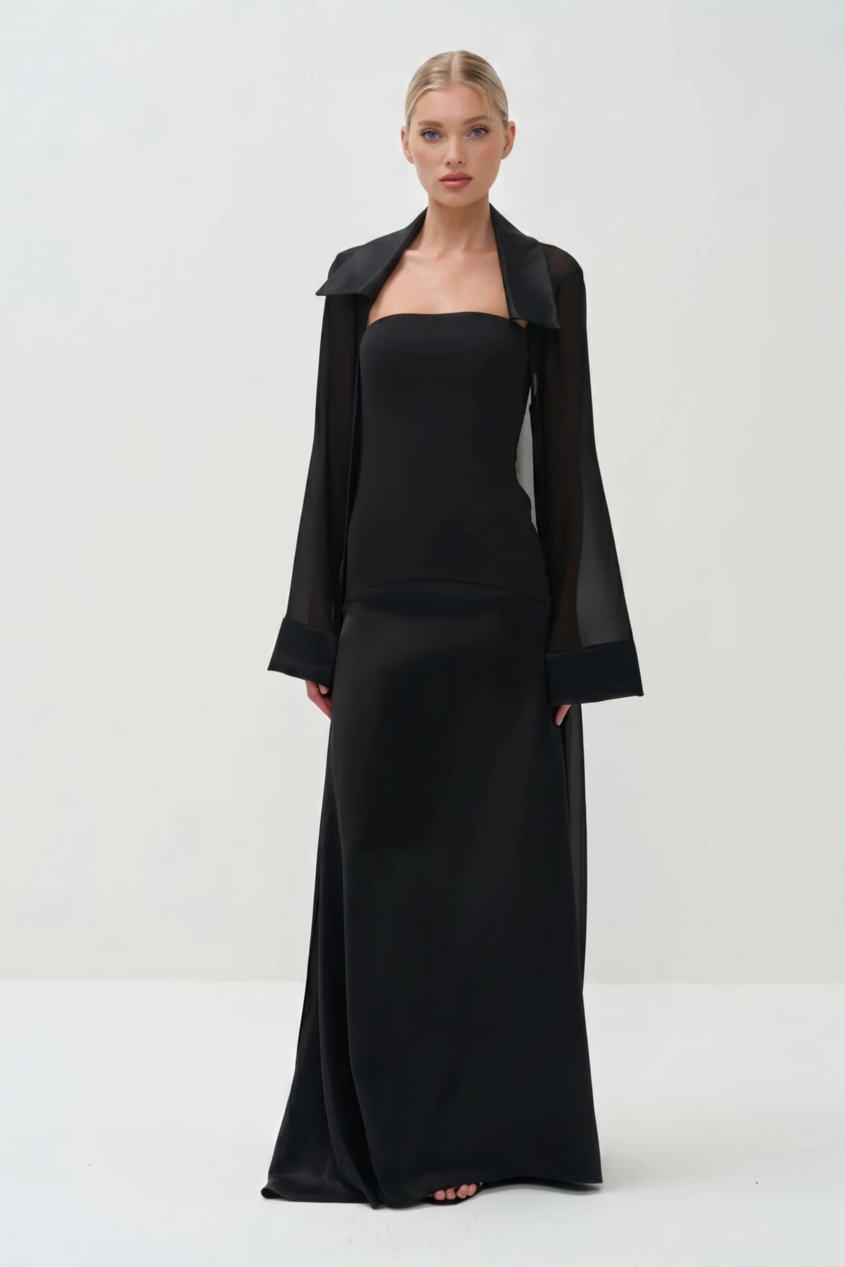 Elegant Satin Maxi Dress & Long Sheer Chiffon Cover-Up Two-Piece Set