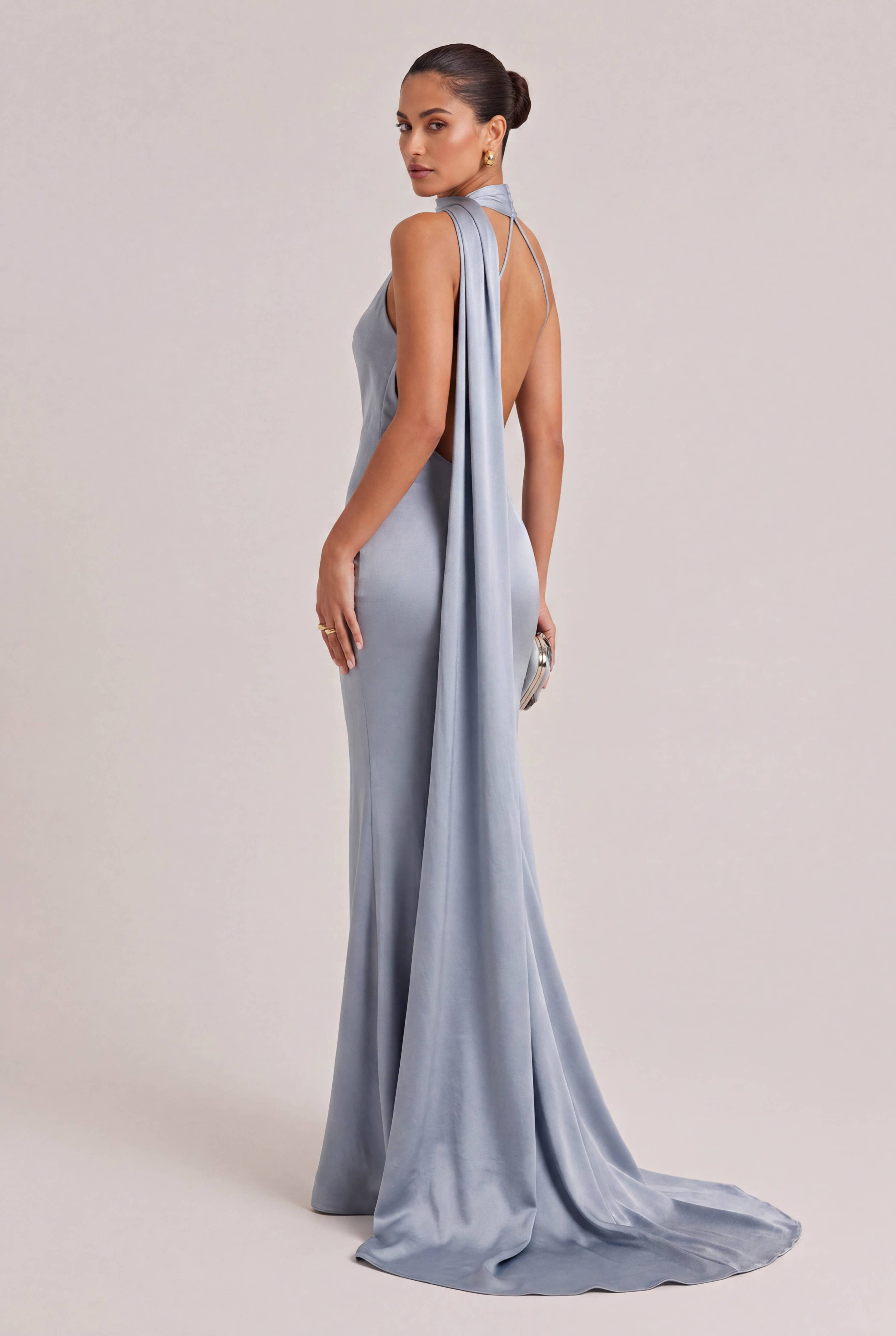 Elegant Shawl Ribbon Maxi Dress