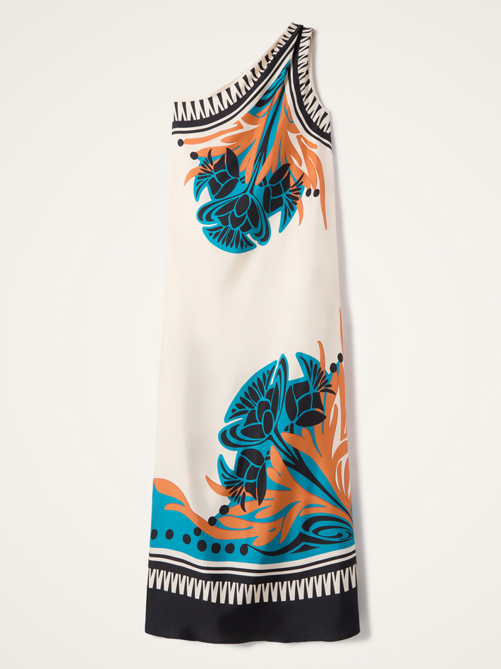 Exquisite Printed One-Shoulder Dress With Detachable Shawl Two-Piece Set
