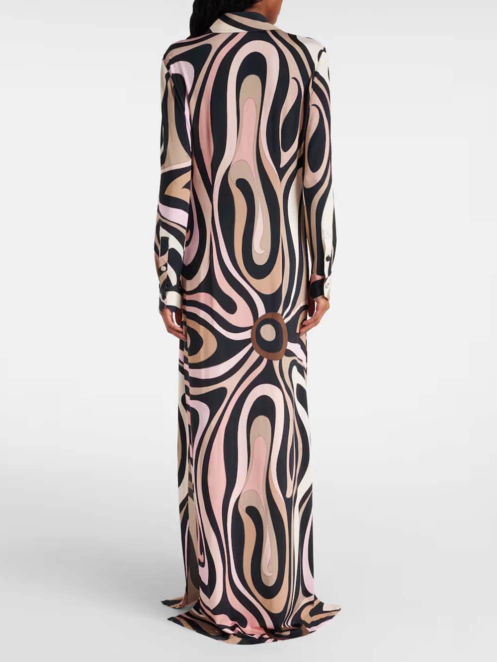 Exquisite Swirl Unique Print Satin Maxi Dress