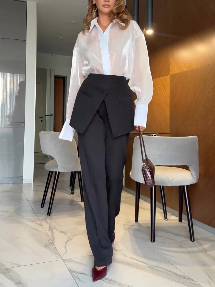 Elegant High-waisted Wrap Skirt With Layered Pants