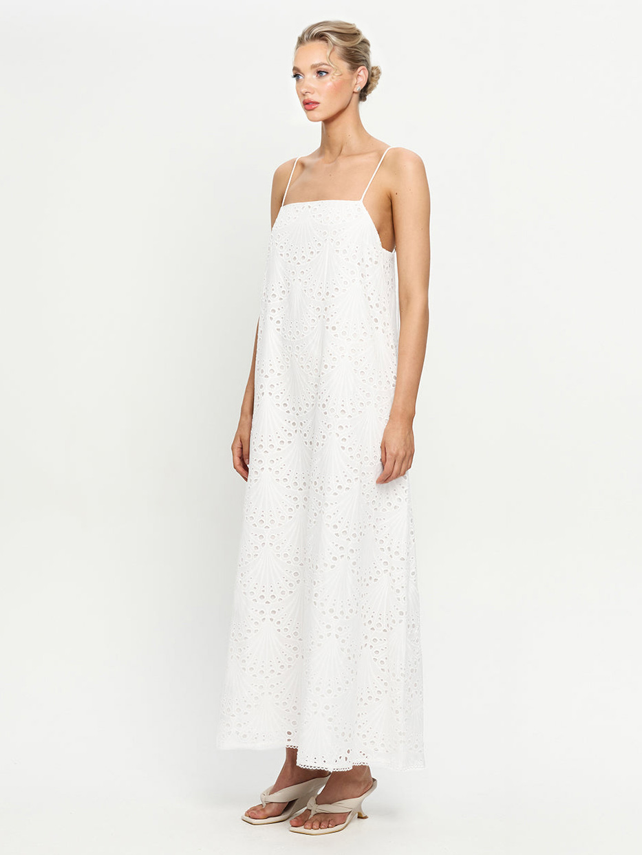 Exquisite Shell Cutout Embroidered Spaghetti Strap Maxi Dress