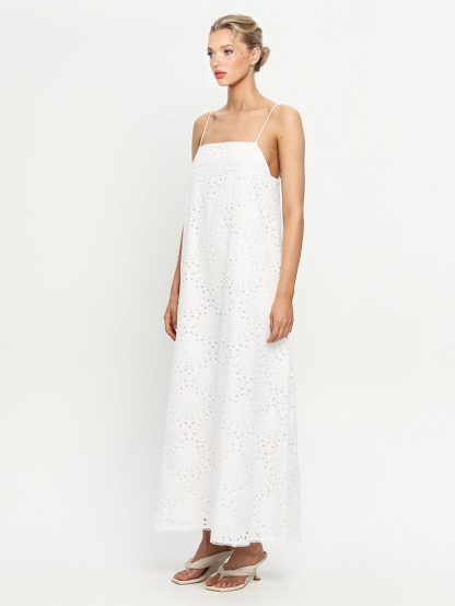 Exquisite Shell Cutout Embroidered Spaghetti Strap Maxi Dress