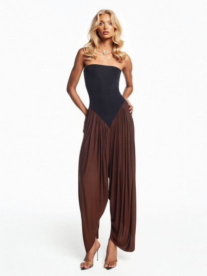 Strapless Pleated Harem Jumpsuit