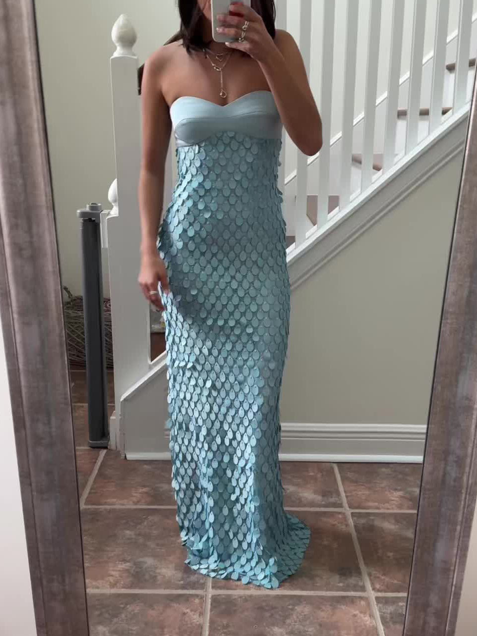 Elegant Strapless Lace Sequined Maxi Dress