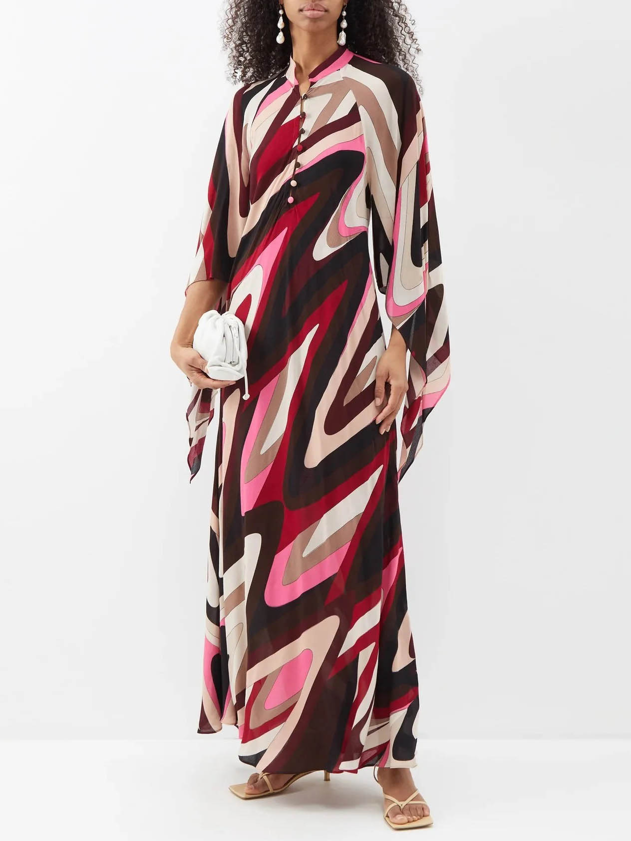 Retro Abstract Print Trumpet Sleeve Maxi Dress