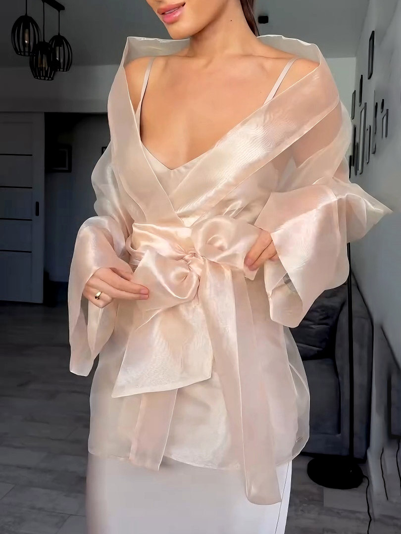 Elegant Organza Belted Wrap Shirt