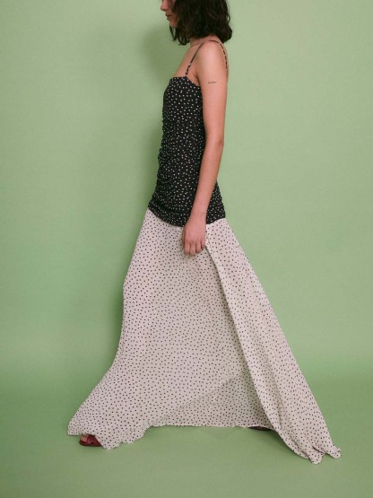 Elegant Contrast Polka Print Chiffon Flowy Maxi Dress
