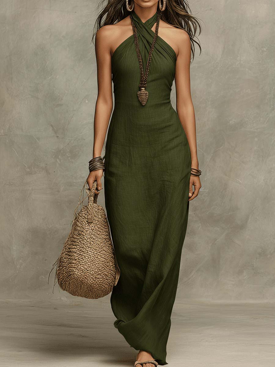 Minimalist Backless Resort Maxi Dress
