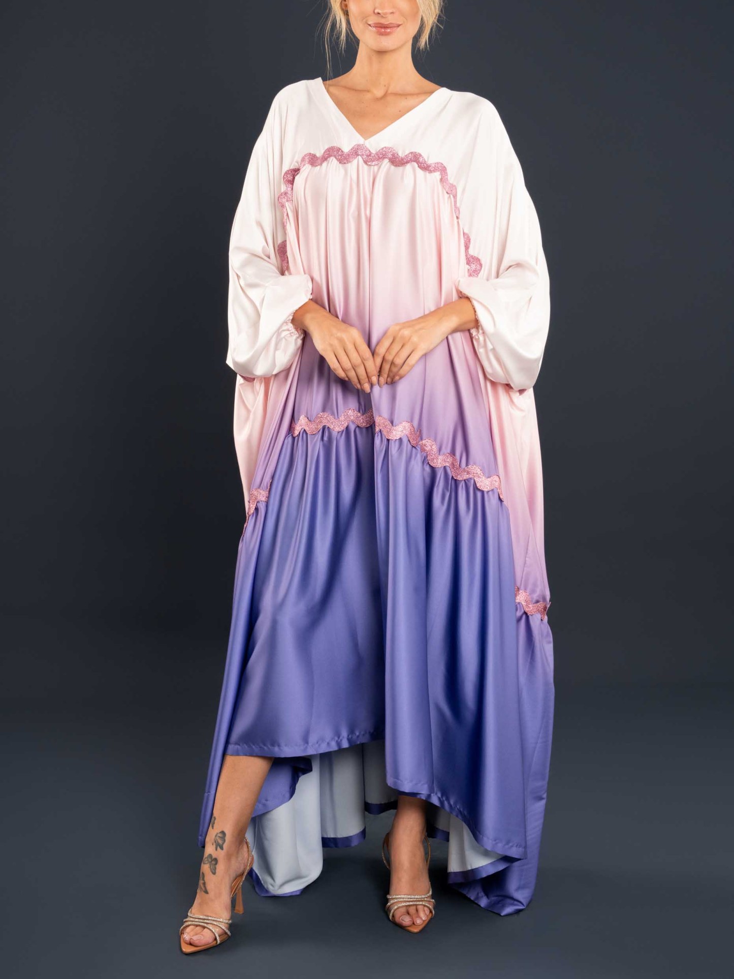 Elegant Satin Gradient Print Maxi Dress