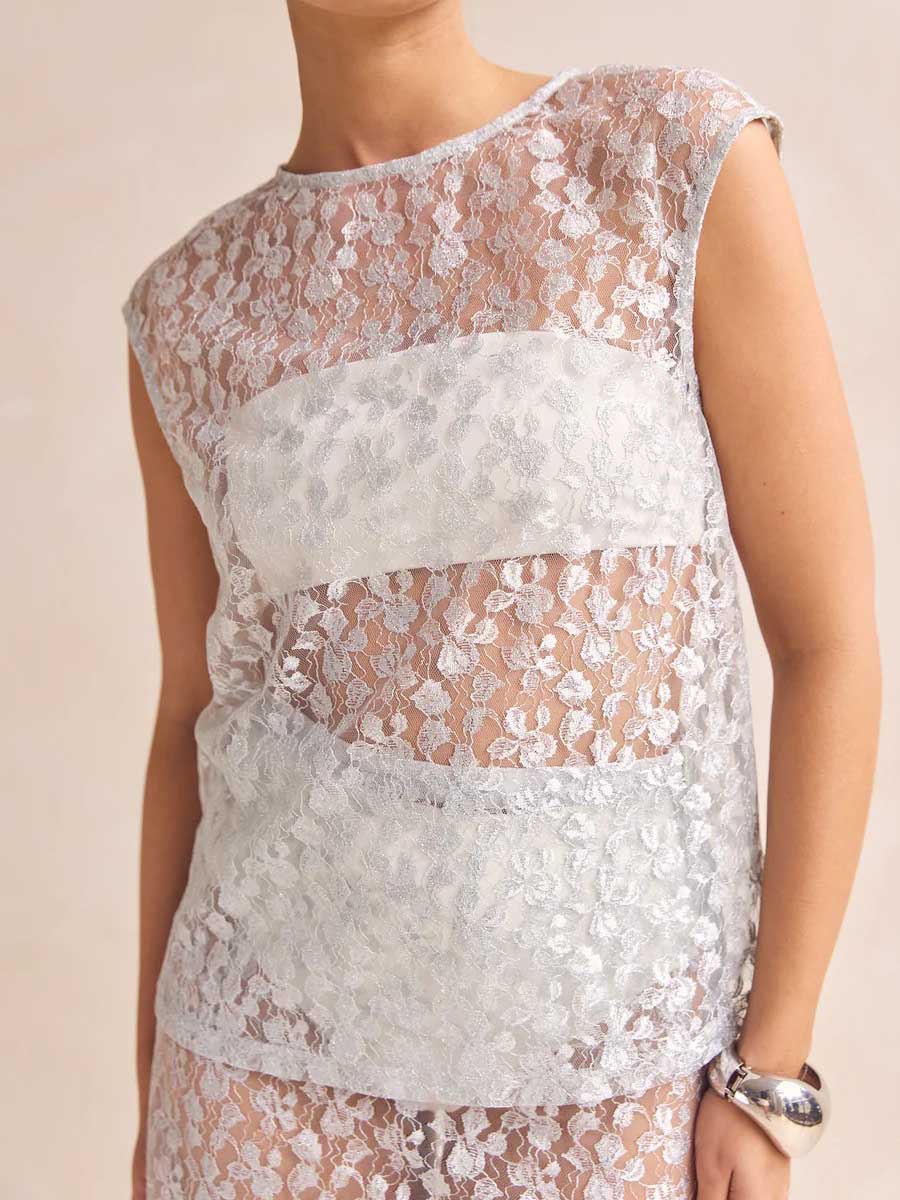 Elegant Lace Embroidered See-through Skirt Two-piece Set