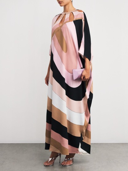 Exquisite Satin Irregular Stripe Print Maxi Dress