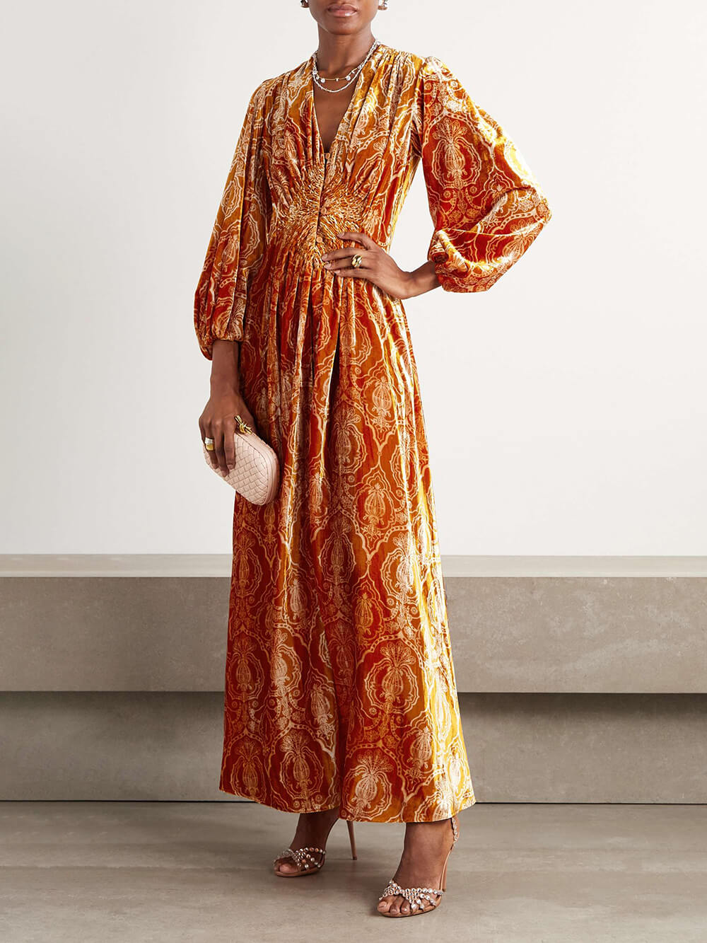 Retro Floral Puff Sleeve Maxi Dress