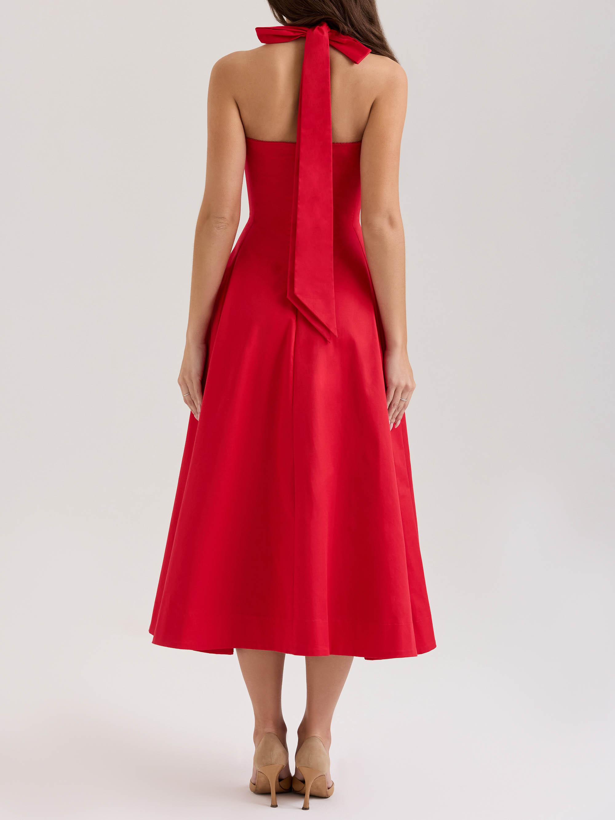 Elegant Square Neck Pleated Button Midi Dress