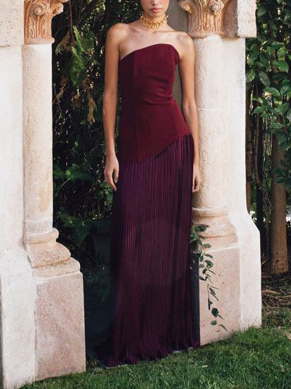 Elegant Strapless Pleated Maxi Dress