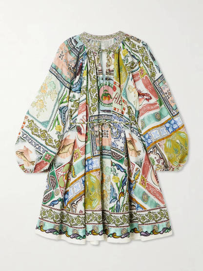 Unique Printed Linen Mini Dress