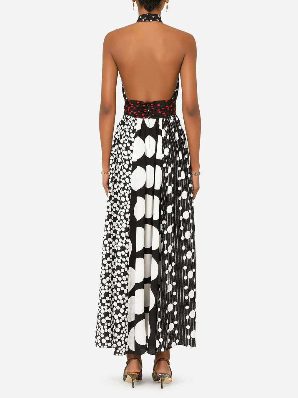 Retro Black & White Polka Dot Backless Maxi Dress