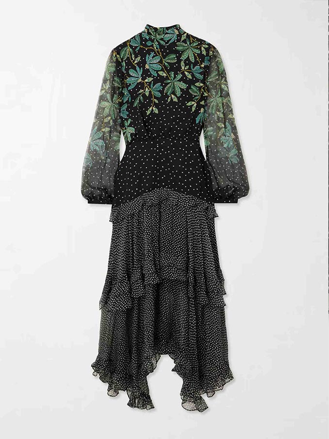 Exquisite Polka Dot Floral Print Ruffled Midi Dress