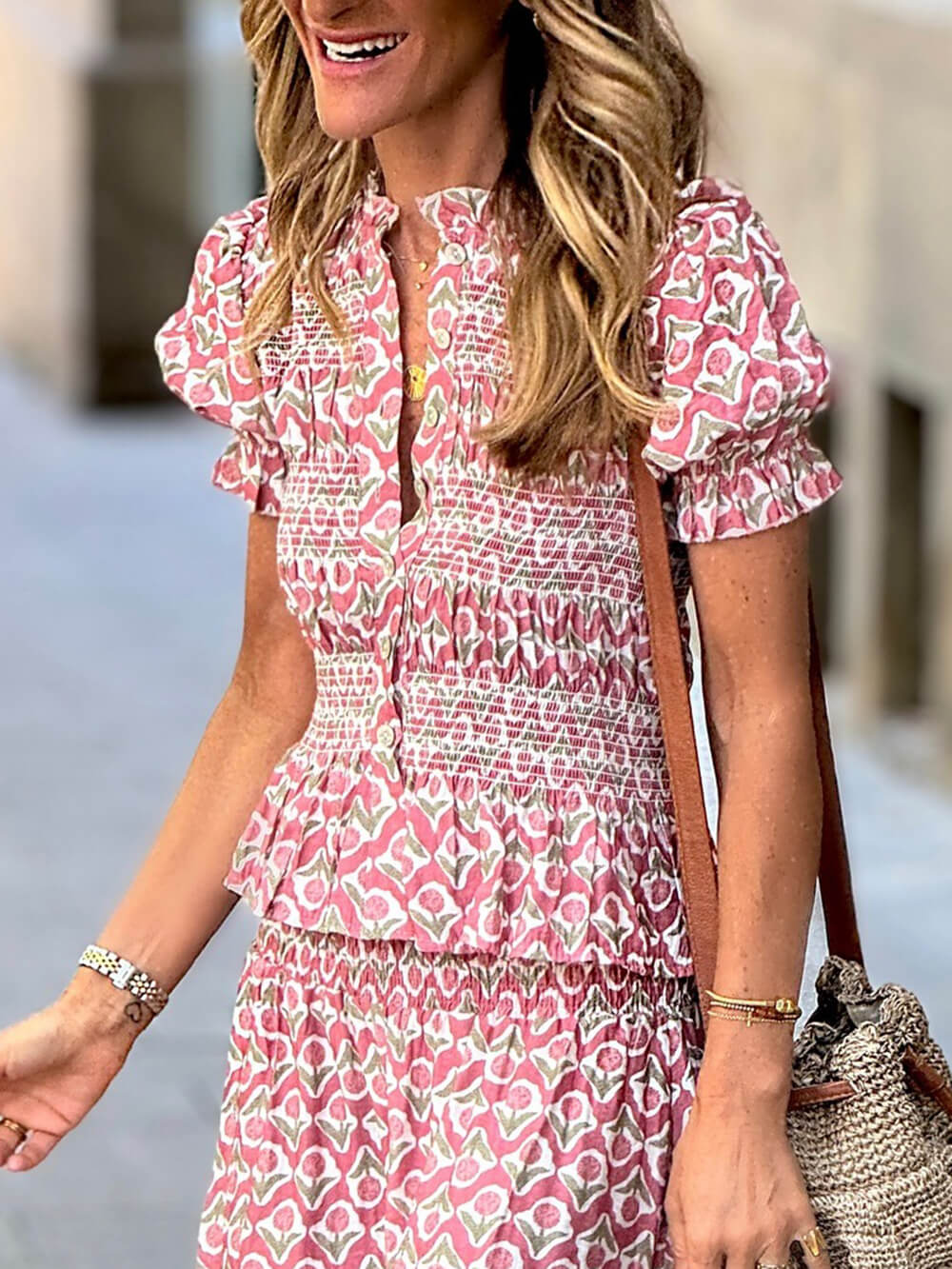 Exquisite Floral Print Elastic Pleated Elastic Waist Skirt