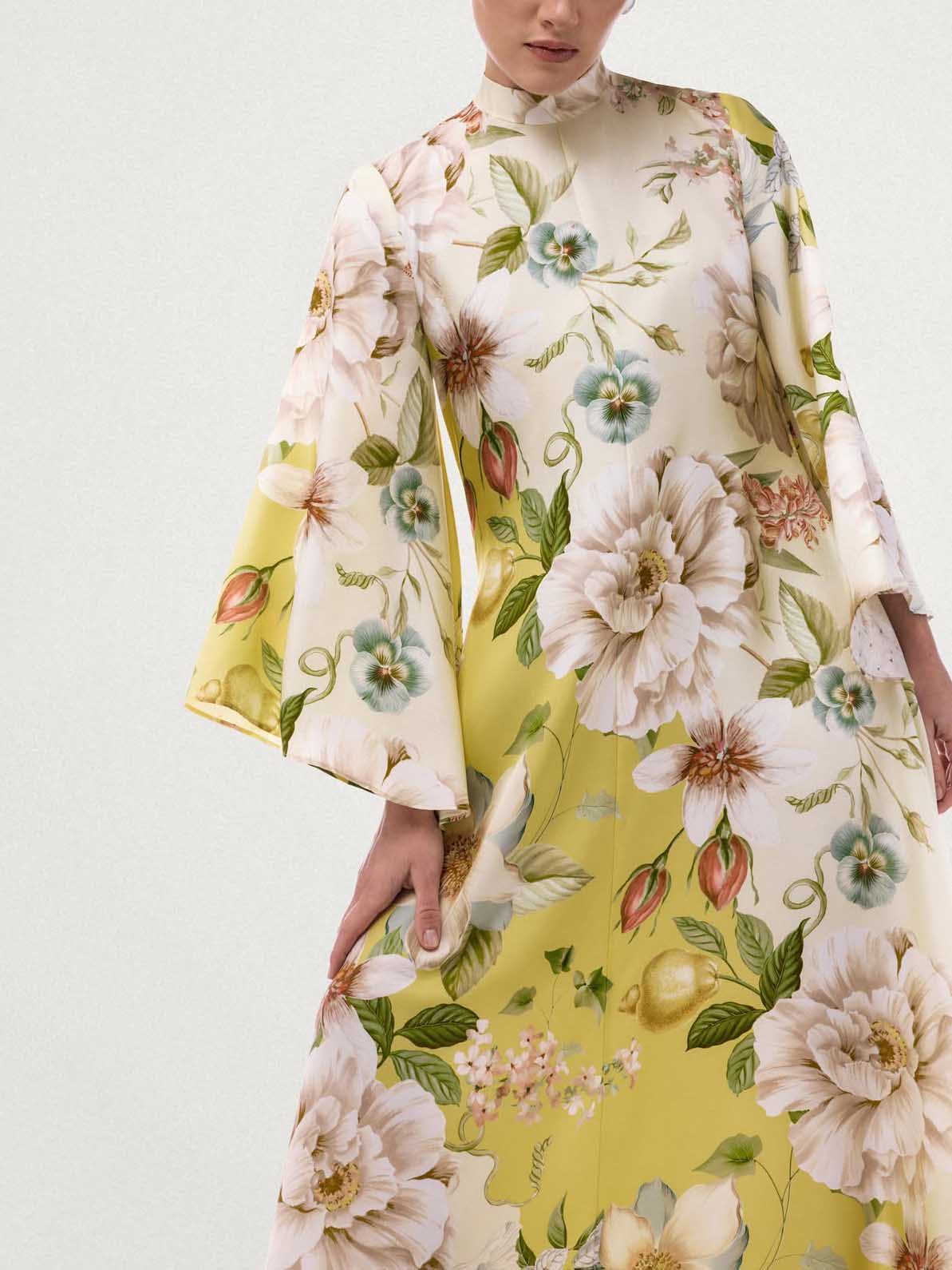 Elegant Floral Print Bell Sleeve Maxi Dress